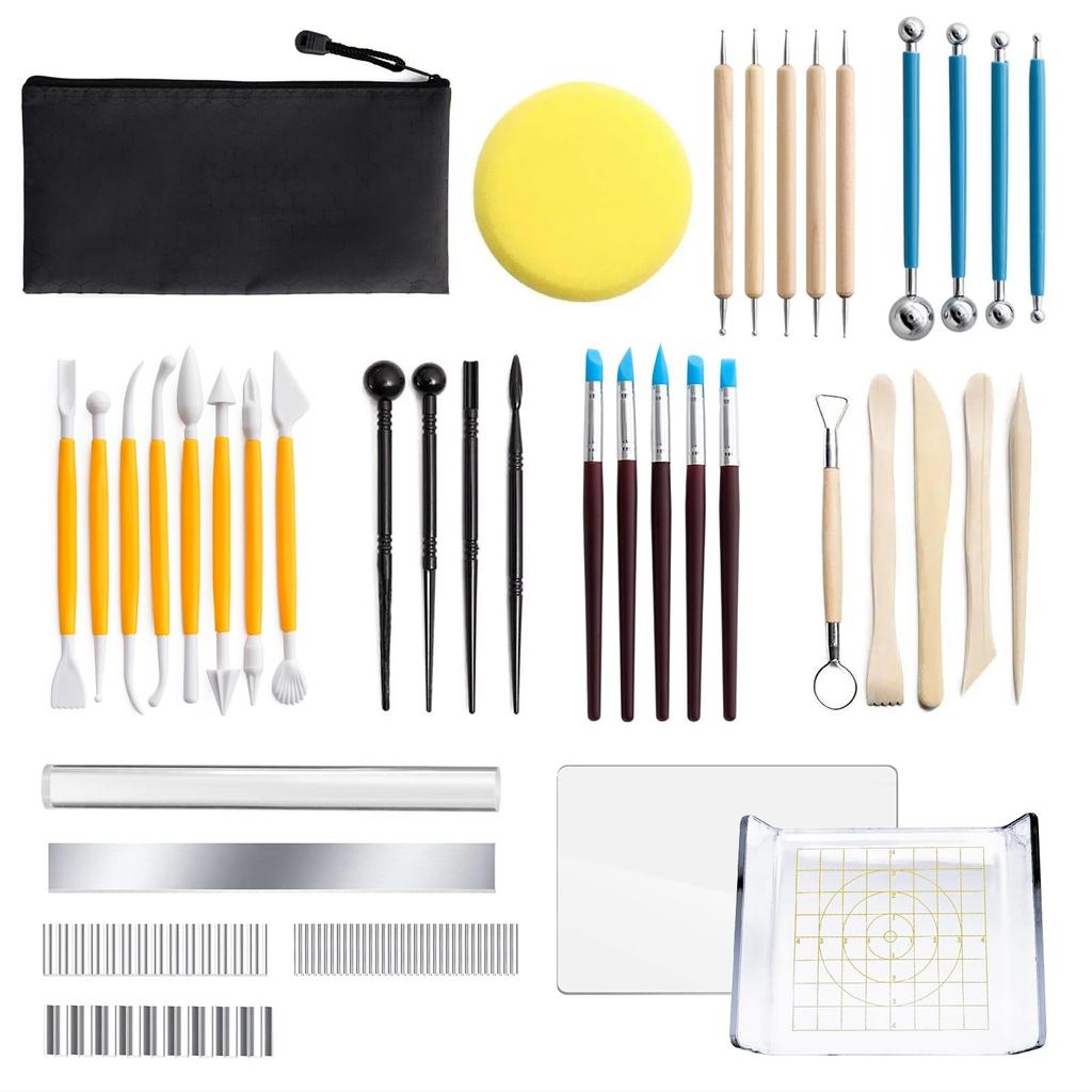 KARMAREY 39-Piece Clay Crafting Tool Set: Clay Spatula, Scraping Rod, Clay Slab, Roller Cutter, Oven Clay, Pottery (39)