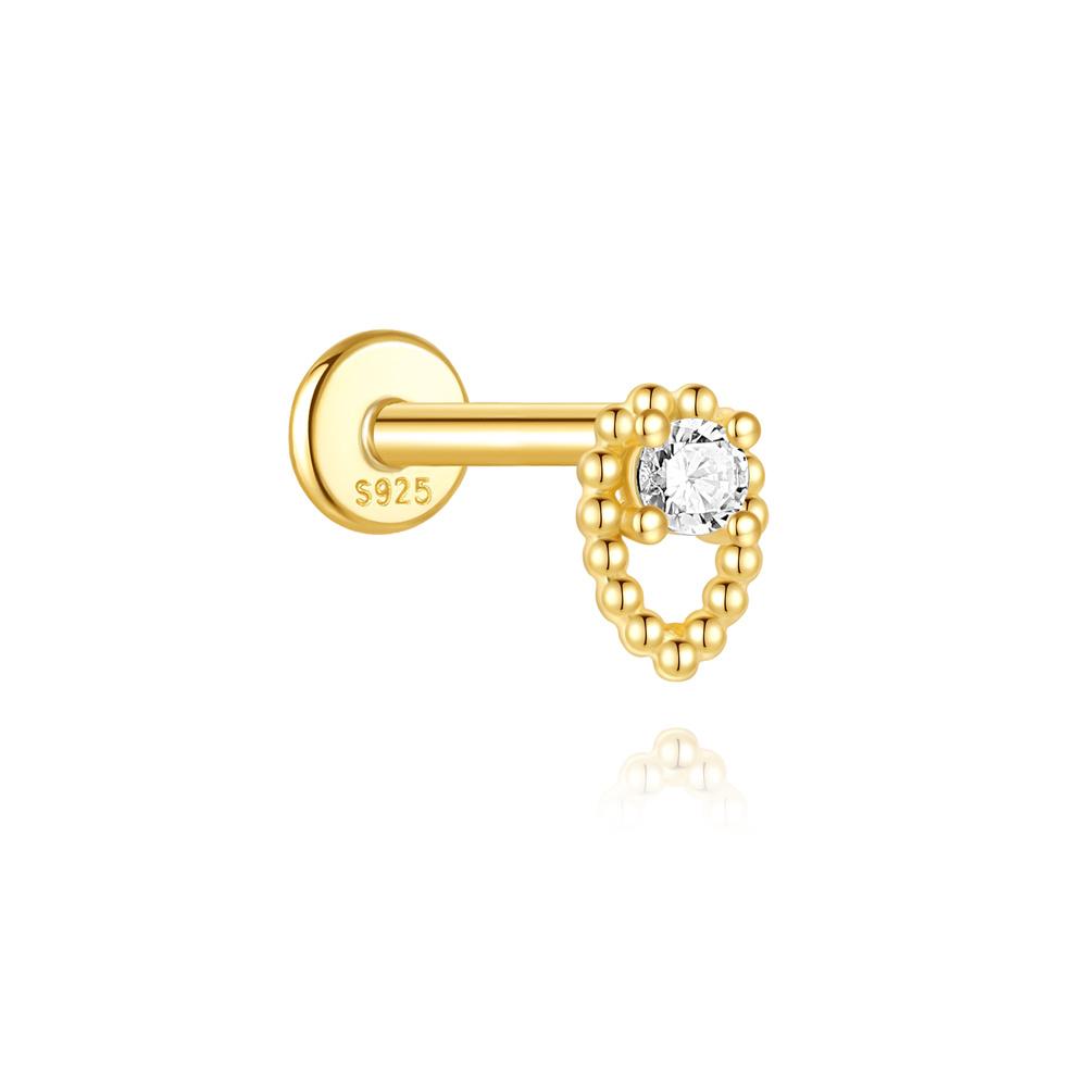 Classic Gold Plated S925 Sterling Silver Flat Back Piercing Stud Minimalist Hypoallergenic Cartilage Ear Jewelry for Women