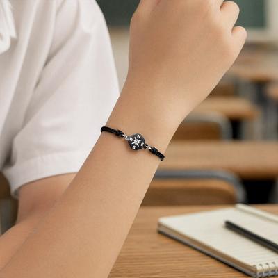 Distance Matching Bracelet, Adjustable Black Rope Braided Compass Pendant Bracelet for Best Friends Couple Family Women Men