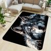 2D Flaches Realistisches Wolfskopf Schwarzer Hintergrund Flanell Teppich Rutschfest Wildtier Teppich Für Wohnzimmer Schlafzimmer Dekoration