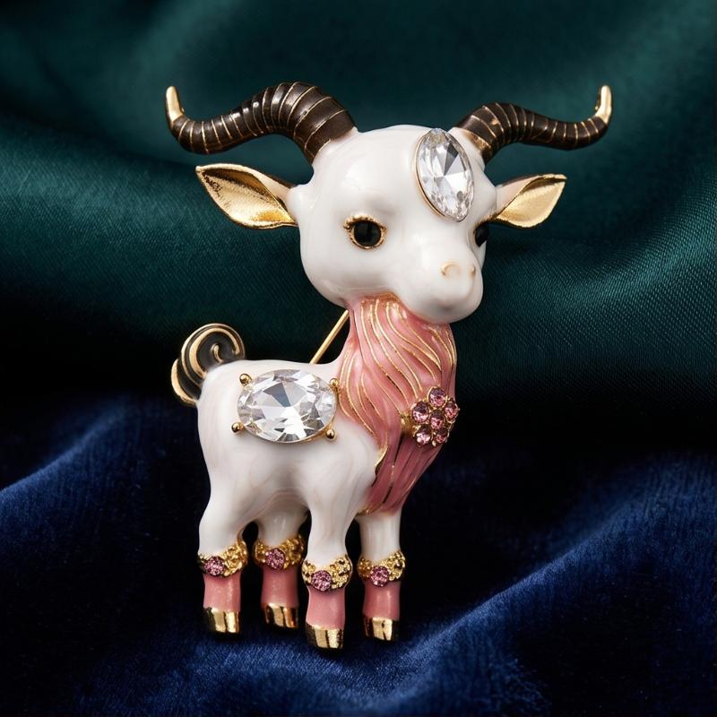 Unique Rhinestone Goat Brooch Scratch-resistant Alloy Animal Sheep Pin for Women Men Formal Wear Decoration Gift