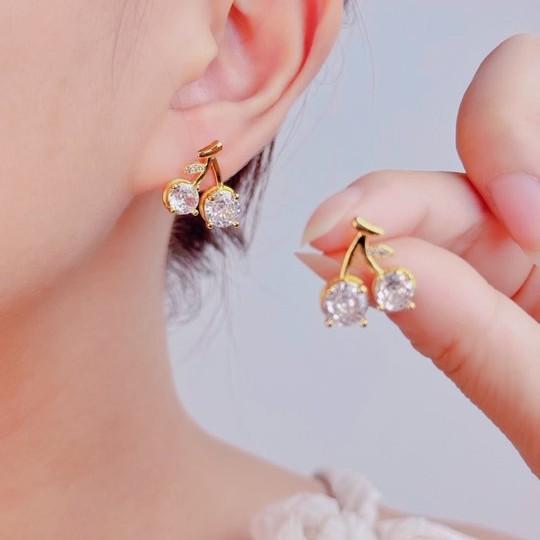 Cherry diamond stud earrings women's summer simple temperament earrings jewelry high-end niche design fruit earrings