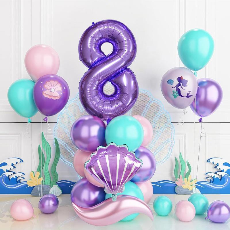 Mermaid Theme Balloon Set Printed Latex Balloon Birthday Party Scene Decoration Photo Props