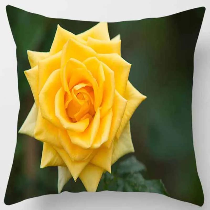 45x45cm Rose Series Pillowcase Yellow Pink Flowers  Sofa Office Seat Cushion Cover Room Aesthetic Home Decoration
