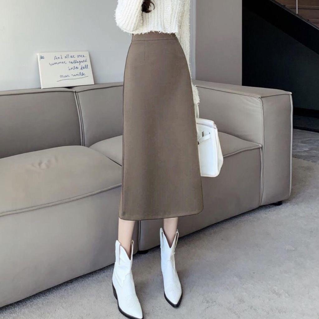 Autumn 2025 Women's High-Waisted Wool Bodycon Pencil Skirt with Slit