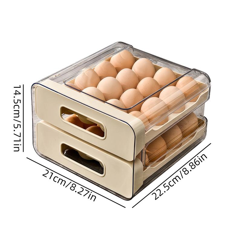 32 Compartment Egg Storage Box Double Drawer Plastic Transparent Egg Rack Refrigerator Crisper Kitchen Organization Egg Carton