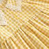 Girls' Autumn Plaid Dress with Lace Collar and Long Sleeves - Yellow and White.