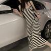 Fashion Spice Girl Suspender Dress Long Dress Women Spring Autumn Summer Slim Skinny Sexy Striped Knitted Dress
