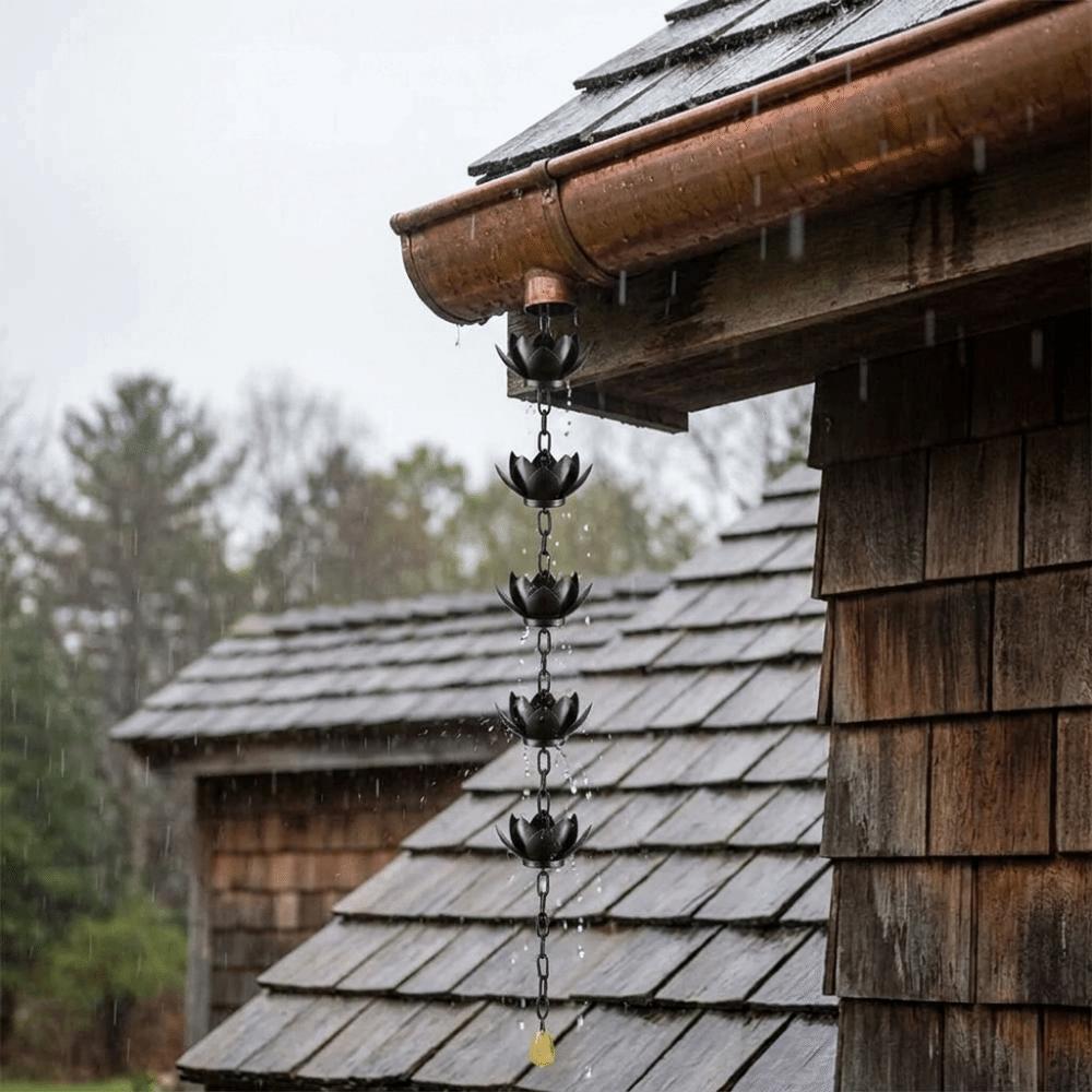 Iron Lotus Rain Chain Anti-Rust Adjustable Length Metal Downspout Chain Decorative Lotus Rain Catcher Garden Decor