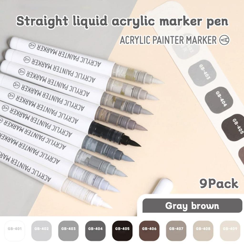 9pcs/box Acrylic Soft-head Marker Pen Art Painting Can Stack Colors Watercolor Pen Set School Student Stationery Supplies