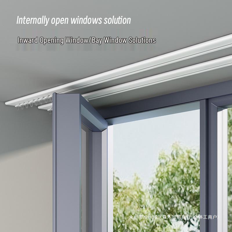 Inward Opening Bay Window Curtain Track - No-Drill, Shaped, Sliding with Hooks
