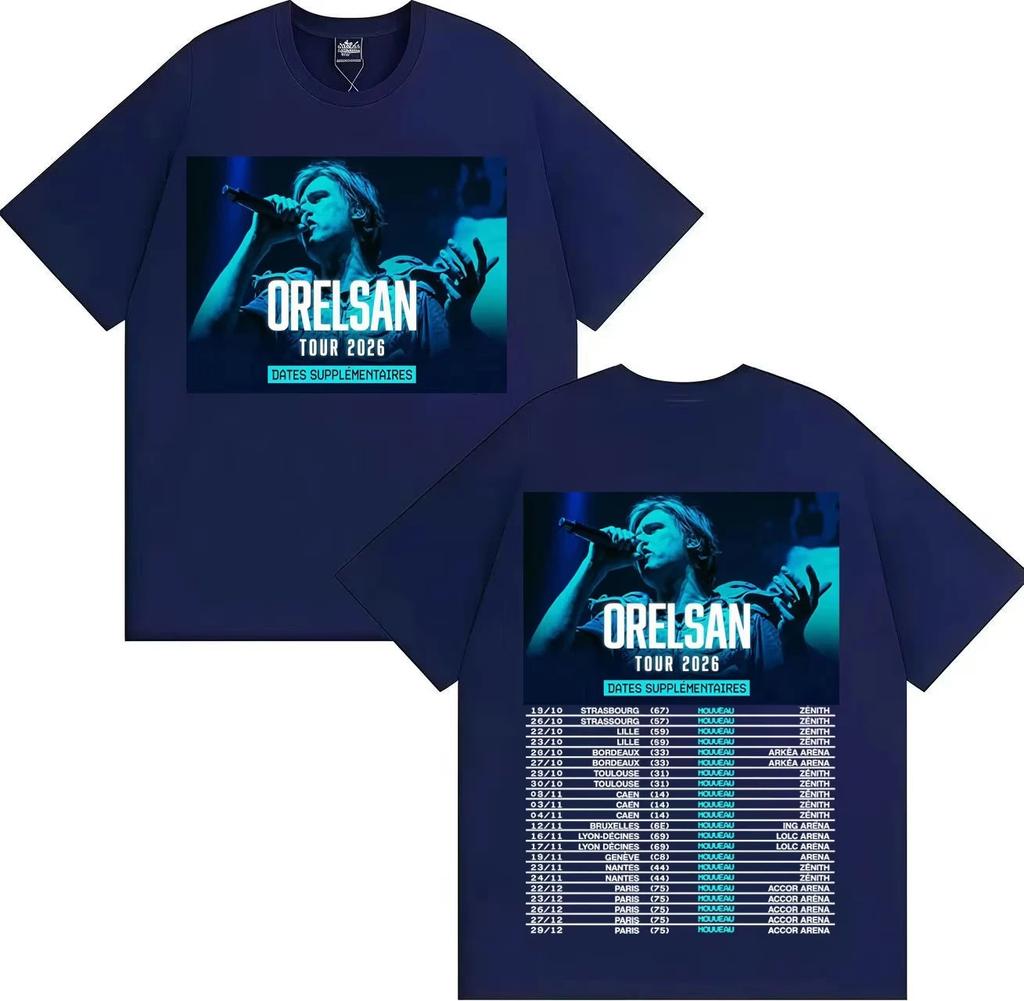 2026 Tour Tee Rapper Orelsan Hip Hop Short Sleeve Tshrit Mens Women Fashion Double Sided Print Clothing Pure Cotton Tshrits