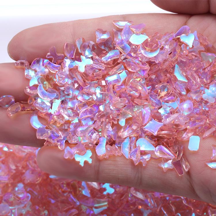 Aurora Phantom Diamond Nail Art: Laser Color Flat Bottom Mixed Irregular Diamonds, 2022 Trendy Style.