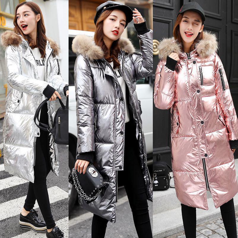 Women Shiny Thicken Long Down Coat Hooded Winter Snow Puffer Parka Padded Jacket
