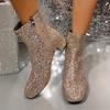 Women's Chelsea Sequins Boots Round Toe Chunky Heel Soft Padded Insole Elegant Chic Short Boots for Fall and Winter