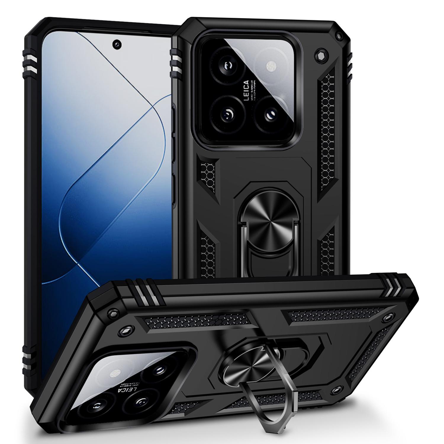 

For Xiaomi 14 Drop-proof Case PC+TPU Phone Back Cover with Ring Kickstand Black
