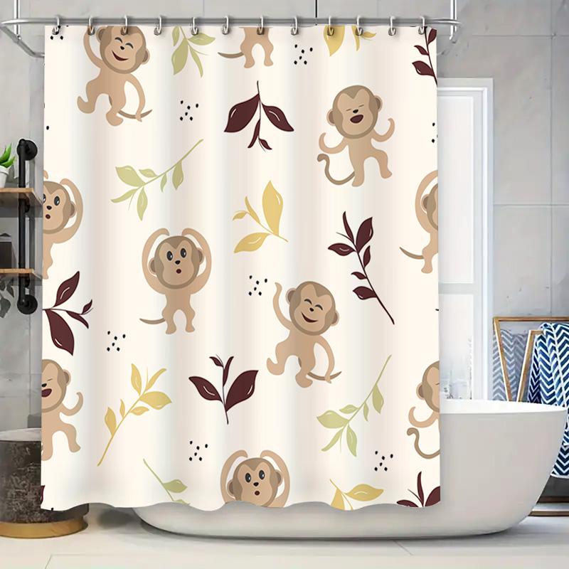 

Animal-Themed Shower Curtain Featuring Playful Monkeys Perfect For Any Bathroom! W60H190(CM)-1 Pcs