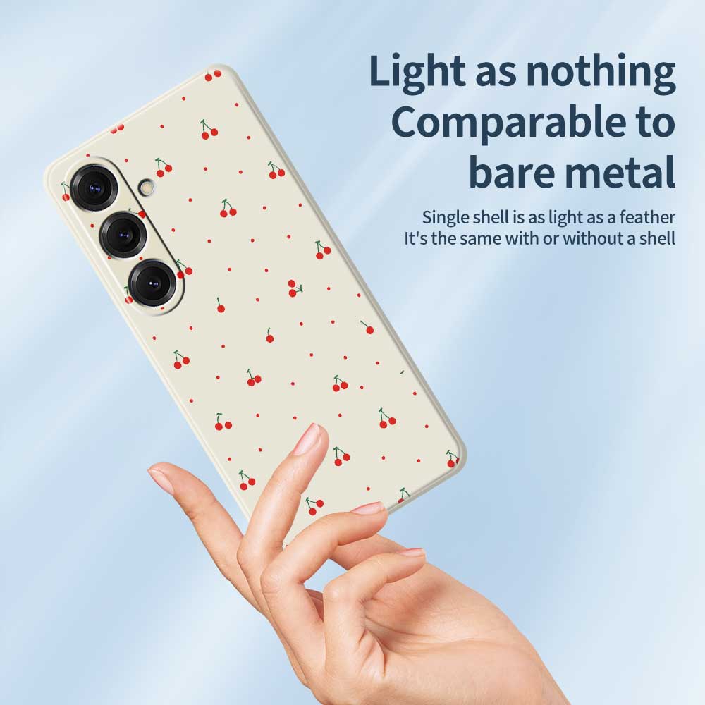 For Samsung Galaxy S25 Case Red Cherry Pattern Printing Straight Edge TPU Phone Back Cover