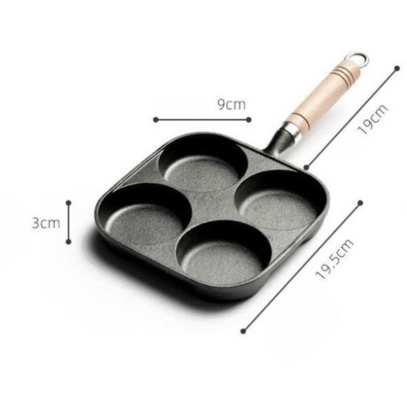Omelette Artifact Household Cast Iron Four Hole Frying Pan Egg Mold Hamburger Dumpling Pan Uncoated Pan Breakfast Pan