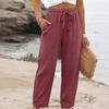 Women's Summer Wide Leg Pants, Elastic Waist Color Loose Fit Cotton Linen Trousers, Casual Long Pants