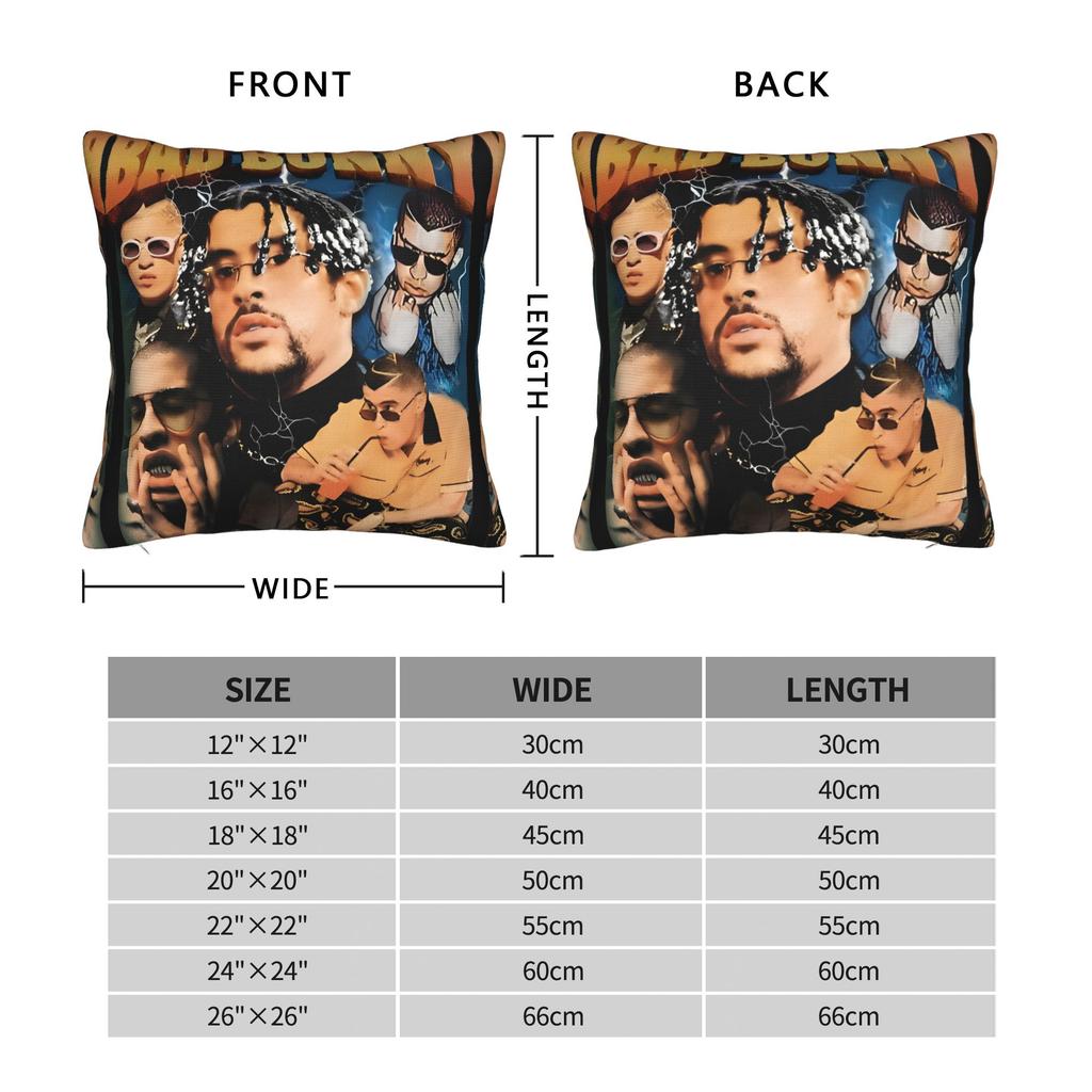 Bad Bunny Hiphop Vintage Quadratische Kissenbezüge Kissenhülle Lustiger Reißverschluss Dekor Kissenbezug für Sitz 18"x18"""