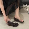 Fashion Female Shoes Slippers Casual On A Wedge Low Slides Rubber Flip Flops 2025 Luxury Hawaiian Rome PU Fabric Hoof Heels Low On A Wed