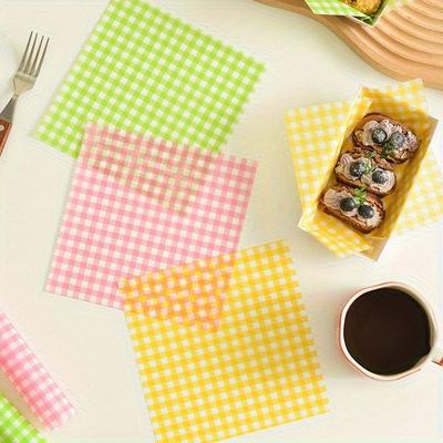 100 Sheets , Plaid Pattern Wax Paper Sheets (7.09''x7.09''), Grease Resistant Food Wrapping Paper, Disposable Food Wrappers