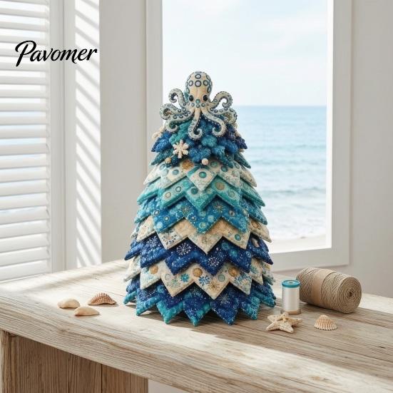 Educational Ocean Crafting Kits 2PCS DIY Quilted Sewing Christmas Tree Kit, Whale+Crab/Turtle+Octopus Marine Theme, Artistic Party Activities for Kids
