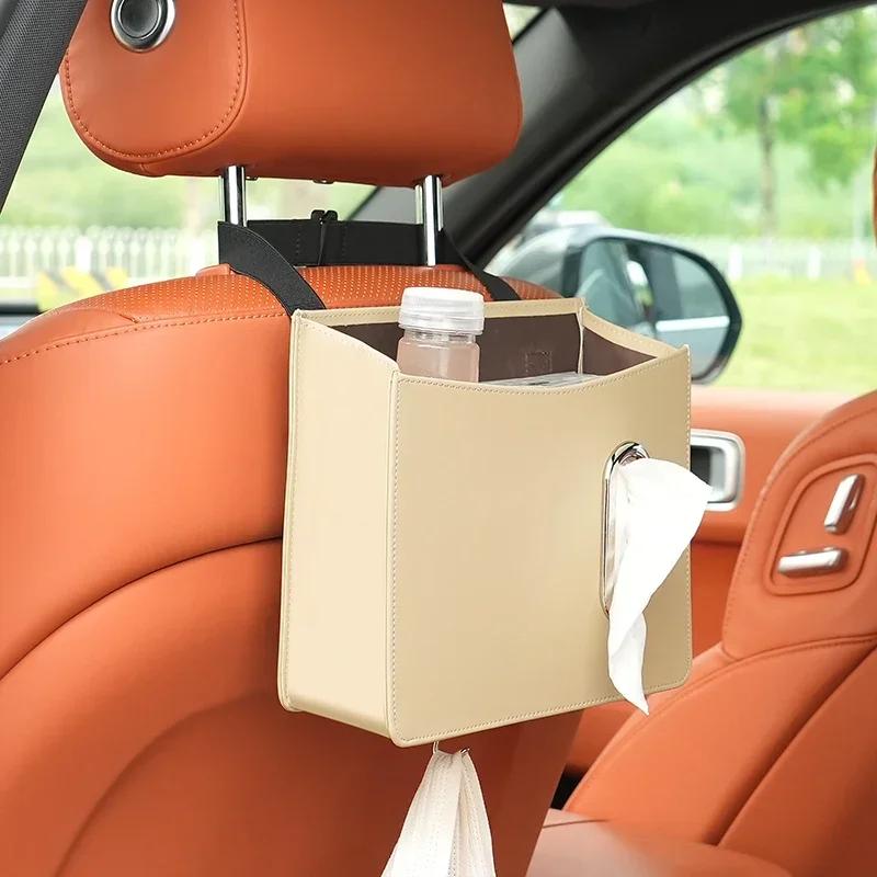 Bil multifunktionell förvaringslåda för lädervävnad under sätet Auto baksäte papperspåse Placera vattenkopp Kreativ biltillbehör