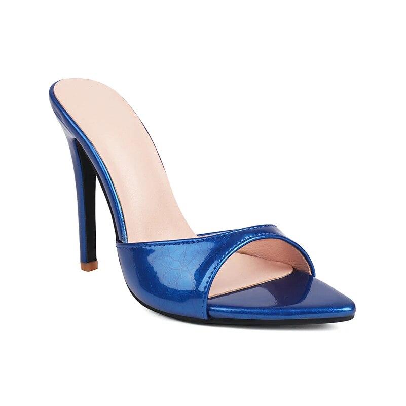 

Женские шлепанцы с острым носком, сандалии на тонком высоком каблуке, пикантные брендовые дизайнерские тапочки, женская модная обувь для вечеринок, летние зеленые 46 35 синий