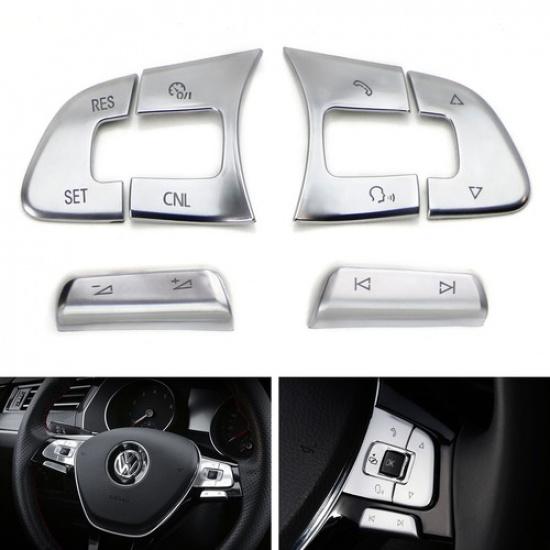 

Satin Silver 6pc Steering Wheel Control/Button Decoration Trims For Volkswagen