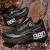 Men Rotary Buckle Hiking Sneakers Breathable Mesh Anti Slip Lug Sole Shock Absorb Outdoor Trekking Sports Shoes