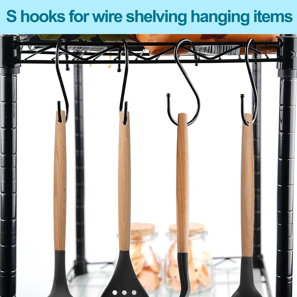 24 Pack S Hooks, 3.5 Inch Heavy Duty S Hooks for Hanging Plant, Large Closet Rod Hooks for Jeans Bags, Black Metal S Shaped Hook for Plant Basket,