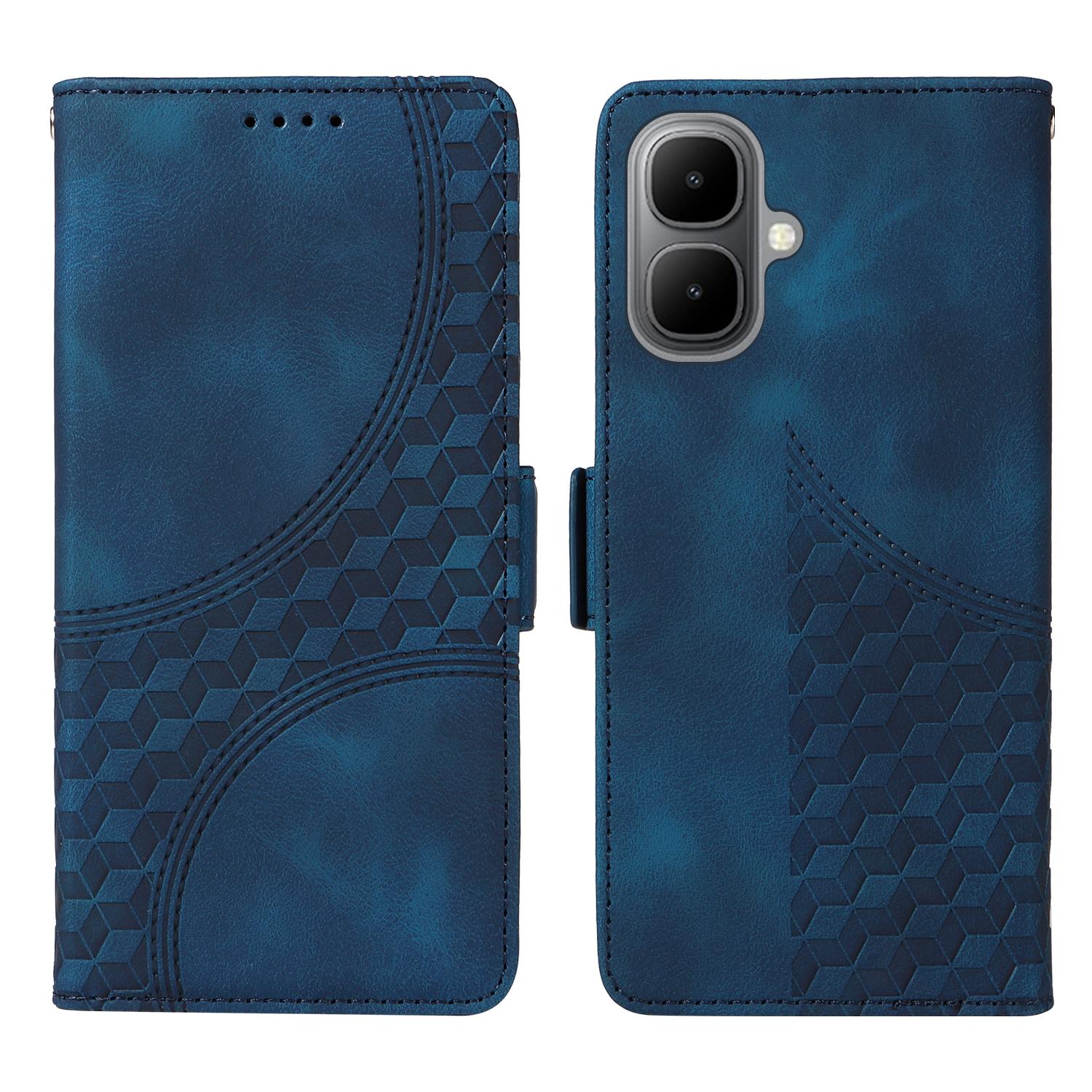 

For TECNO Pop 10/Infinix Smart 10 Leather Cases Wallet Rhombus Imprinted Phone Cover Stand with Strap Blue