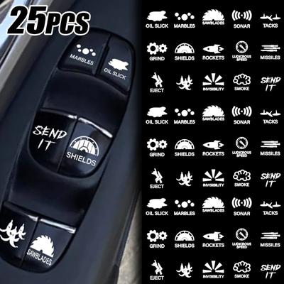 25sheet Car Window Buttons Sticker Car Instrument Panel Console Switch Sticker Car Interior Fake Button Decoration Accessories