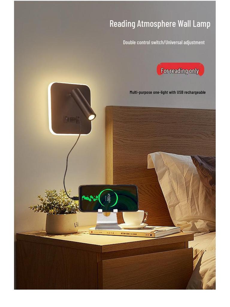 Modern Minimalist Indoor LED Wall Lamp with USB Reading Light for Bedroom or Living Room.