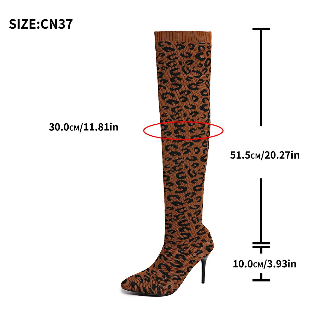 

Over-the-knee Boots Woman Shoes Knitting Elastic Boot Very High Heels Pointed Toe Fashion Trend Sexy Leopard Stripper Plus Size 35