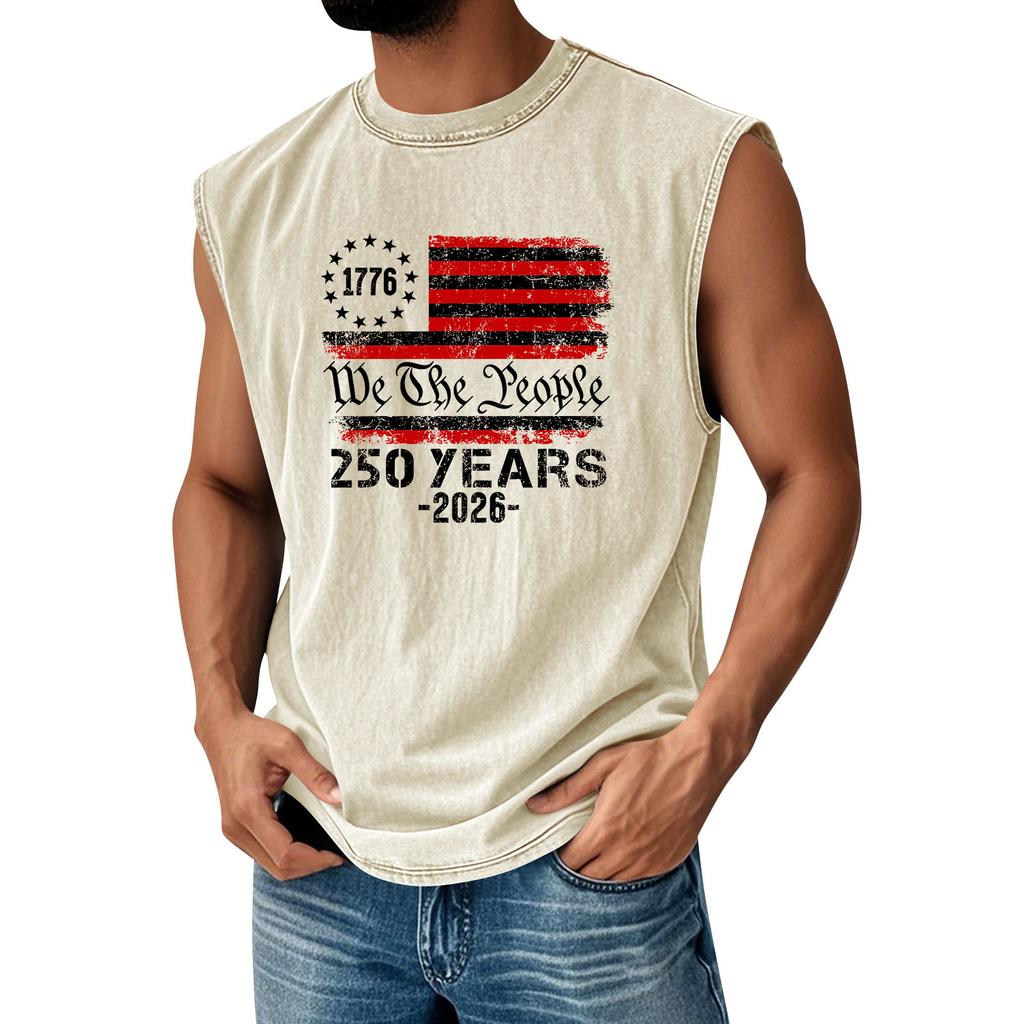 Herren Bedrucktes Rundhals-Used-Look-Oberteil Lässige Komfort-Weste