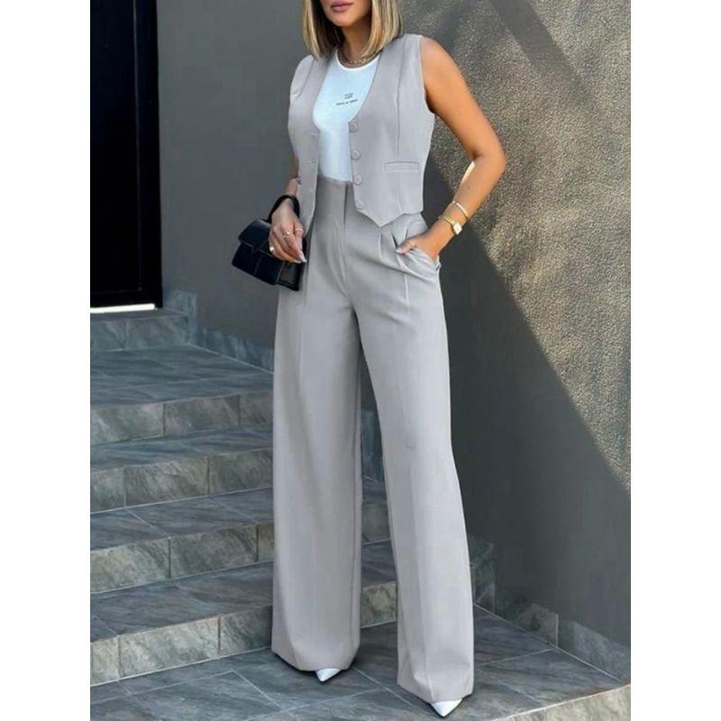 Suit Waitcoat Wide-Leg Pant Suit Vest Loose Pants Casual Two-Piece Suit Women