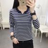 2024 Women's Loose Striped V-Neck Long-Sleeve T-Shirt - Versatile Spring Top