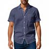 2025 Summer Men Short Sleeve Shirt Men Solid Color Patch Pocket Shirts Male Loose Lapel Linen Shirt Men Formal Beach Shirt