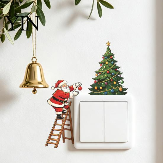 Decorative Christmas Decals Santa Claus Light Switch Sticker, Waterproof PVC Decal, Self Adhesive Wall Art Decor for Home Living Room Bedroom Kitchen