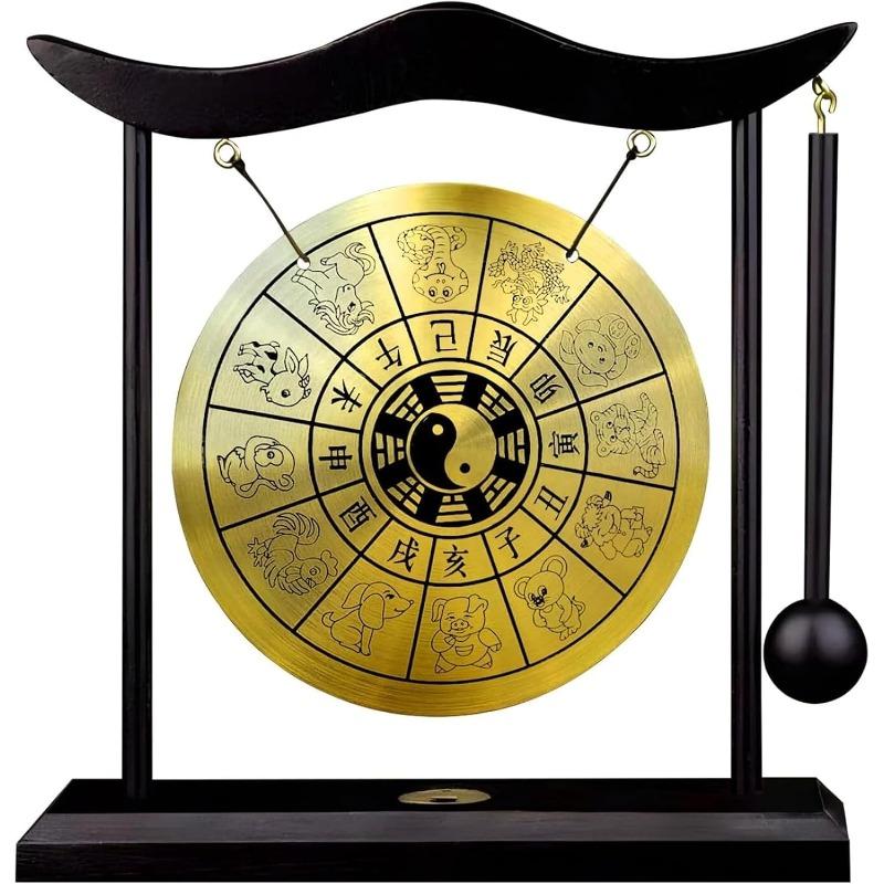 Feng Shui Brass Gong, Desktop Wind Gong Copper Zen Chinese Table Gong Hand Gong, Chinese Desktop Gong Oriental Chinese Mysterious Decor Gifts 1