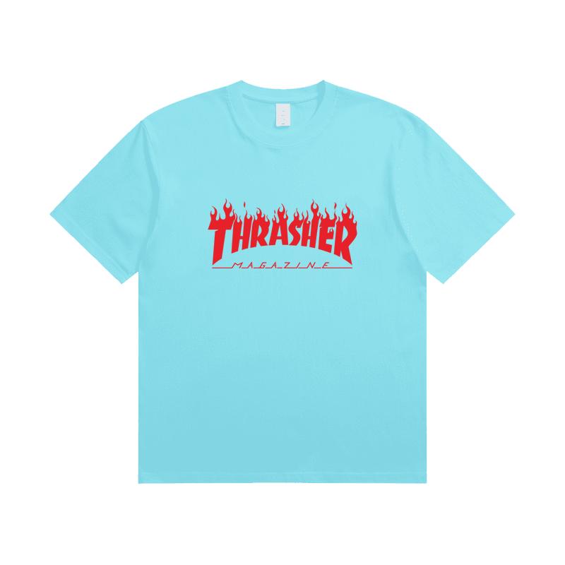A1-03 Letnia Koszulka z Czerwonym Nadrukiem Thrasher Męska Damska Bawełniana Oversize Krótki Rękaw Casualowa Streetwearowa Koszulka Top