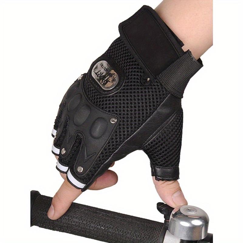 1 Pair Letter Patch & Studded Decor Breathable Fingerless Motorcycle Gloves