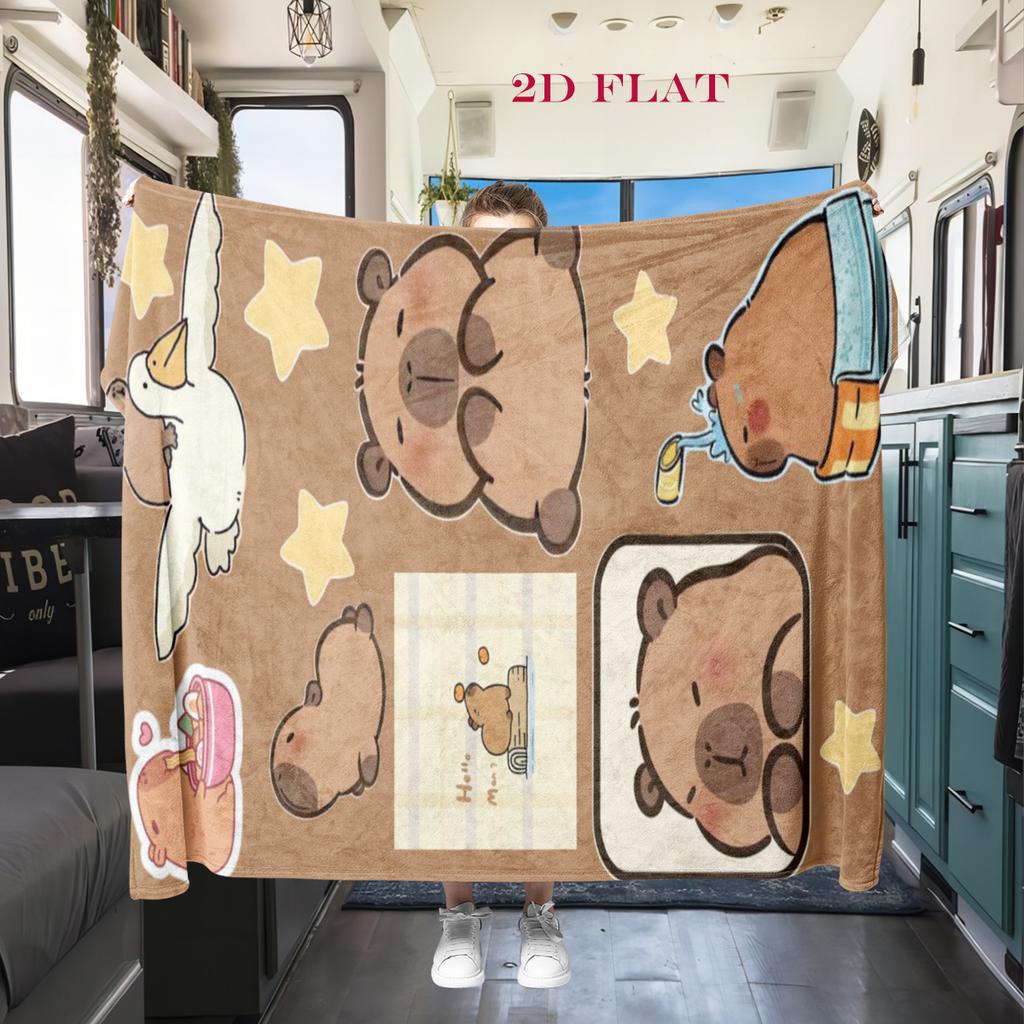 Adorable Capybara Moments Blanket Suitable for All Seasons Home Decor Christmas Gifts Digital Printing Office Rest Blanket
