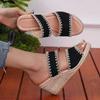 Fashion Vintage Embroidery Wedge Heel Sandals Women Summer Plus Size High Heels Rome Shoes Woman Lightweight Vacation Beach Slippers 43