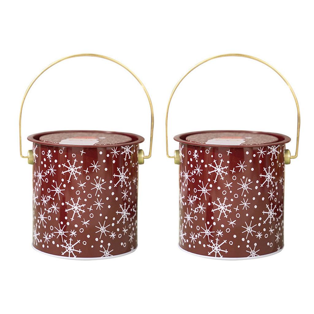 2pcs Christmas Candy Boxes with Handle Handheld Round Bucket Sweets Packaging Tins Portable Tinplate Candies Holders