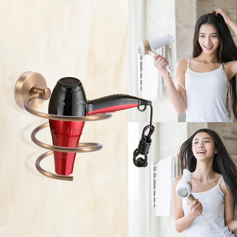 Antik Väggmonterad Massiv Mässing Hårfönshållare Förvaringsställ Badrumsorganisator Hylla