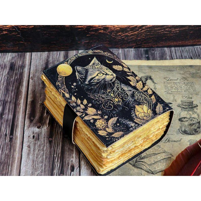 Leather Journal Spell Wizard Cat Book Blank Magik Notebook Book Of Shadows Wiccan Pagan Grimoire Book for Traveling Sketchbook